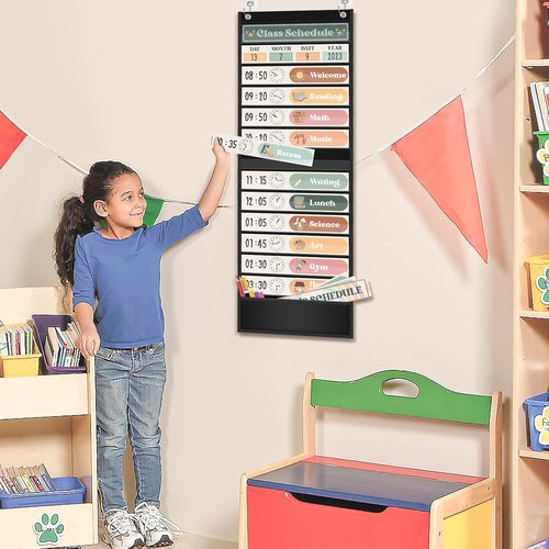 Godery Daily Schedule Pocket Chart - Boho Theme Classroom Decor for Pre-K to Grade 6 | Black