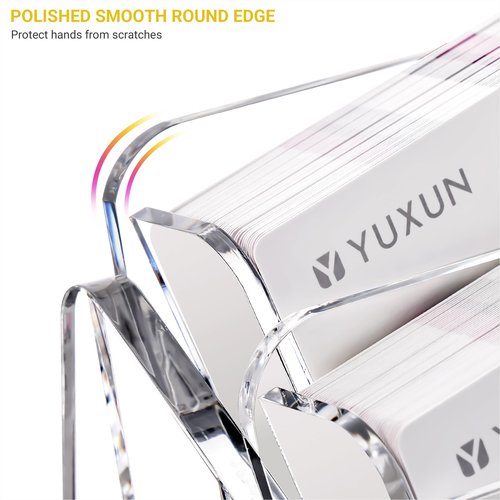 YUXUN Horizontal Business Card Holder,Acrylic Business Card Stand for Desk ,Clear Cards Display Holder for Exhibition Home Office ,Slanting Name Card Stand,200 Cards Capacity,2 Tier4 Slots