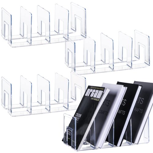 AFOROEOA 4Pack 4-Section Clear Acrylic Desk File Sorter, Desktop File organizer Purse Handbag divided organizer for Book, Envelopes, Mail, Document, Notebook, Office Supplies (13x5.9x5inch)
