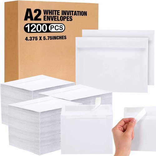 Sayglossy 1200 Packs A2 Envelopes Bulk for Card Making Individually Sealing Postcard Blank Invitation A2 White Envelopes for 4 x 5 Inch Cards, Photos, Greeting Cards, Invitations
