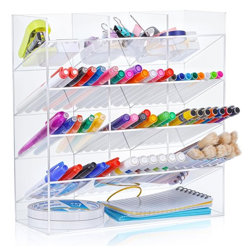 wutfuooo Acrylic Pen Organizer Storage Vertical Marker Organizer Acrylic Pen Display Holder for Office Desk Desktop Stationery Pencil Storage(Clear,10.2 x 4 x 9.8 Inch)