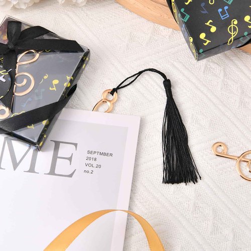 60 Pcs Hollow Music Note Bookmarks with Elegant Silk Tassel, Metal Note Bookmarks with Gift Box, for Baby Shower Favors Office Supplies School Gifts Wedding Party Decoration Guests Souvenirs