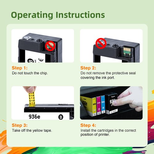 936XL Ink Cartridges Combo Pack with Chip High Yield Compatible for 936e 936 Ink Cartridge Work for OfficeJet Pro 9120e 9125e 9135e 9110b 9130b 9128e 9130b 9122e Wide Format 9730e (4-Pack BK/C/M/Y)