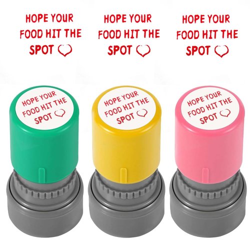 3 PCS Hope Your Food Hit The Spot Stamp, Server Stamps for Checks Self Ink Stamp for Service Work (Red Ink)
