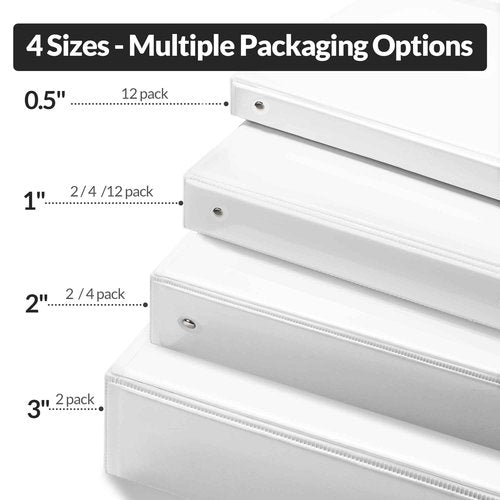 GNL 1 Inch Binders 3 Ring Bulk, 1" Three Ring Clear View Binder (Fit 8.5"x11" Paper) PVC-Free & Non-Stick for Office & School Supplies, White, 12 Pack