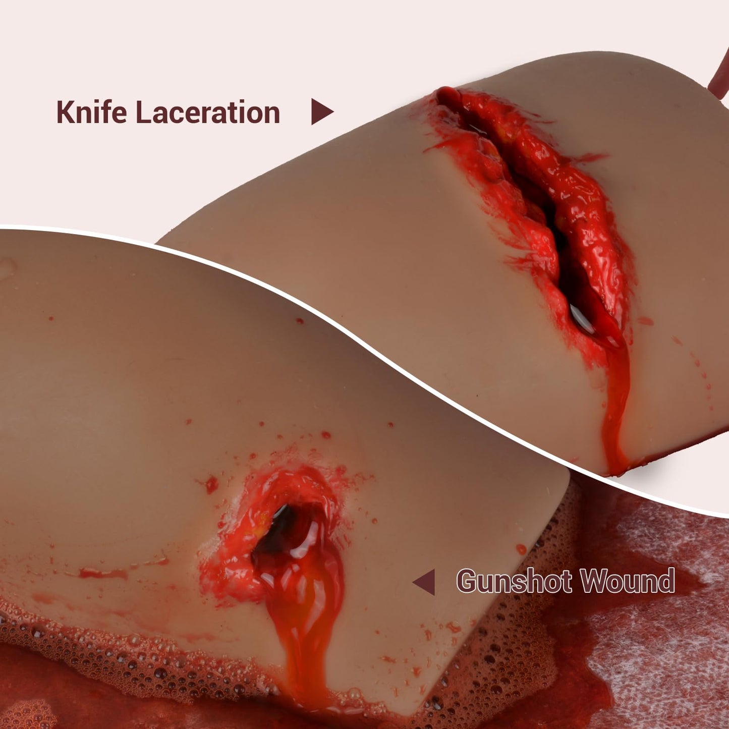 Simedutech Knee Trauma Simulation Training Kit,Bullet & Laceration Wound Packing Trainer, Stop the Bleeding Training Kit for Wound Management Education - Dark Skin