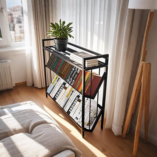 MYUTHDT Mobile Book Cart, Rolling Library Cart with Shelves (Black, 3-Tier)