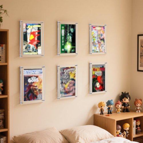 WEIMINLI 2-Pack Acrylic Comic Book Frame Set - Single Comic Book Frame & Wall Display (10.2x6.7in) - High Clarity Comic Book Holder, Protector & Top Loader Case