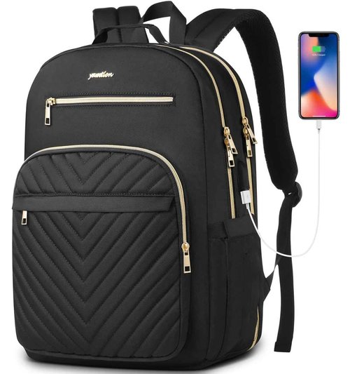 YAMTION Laptop Backpack Women,Backpack for Women USB for Business Work Office College Students Teacher,Black,17.3 inch