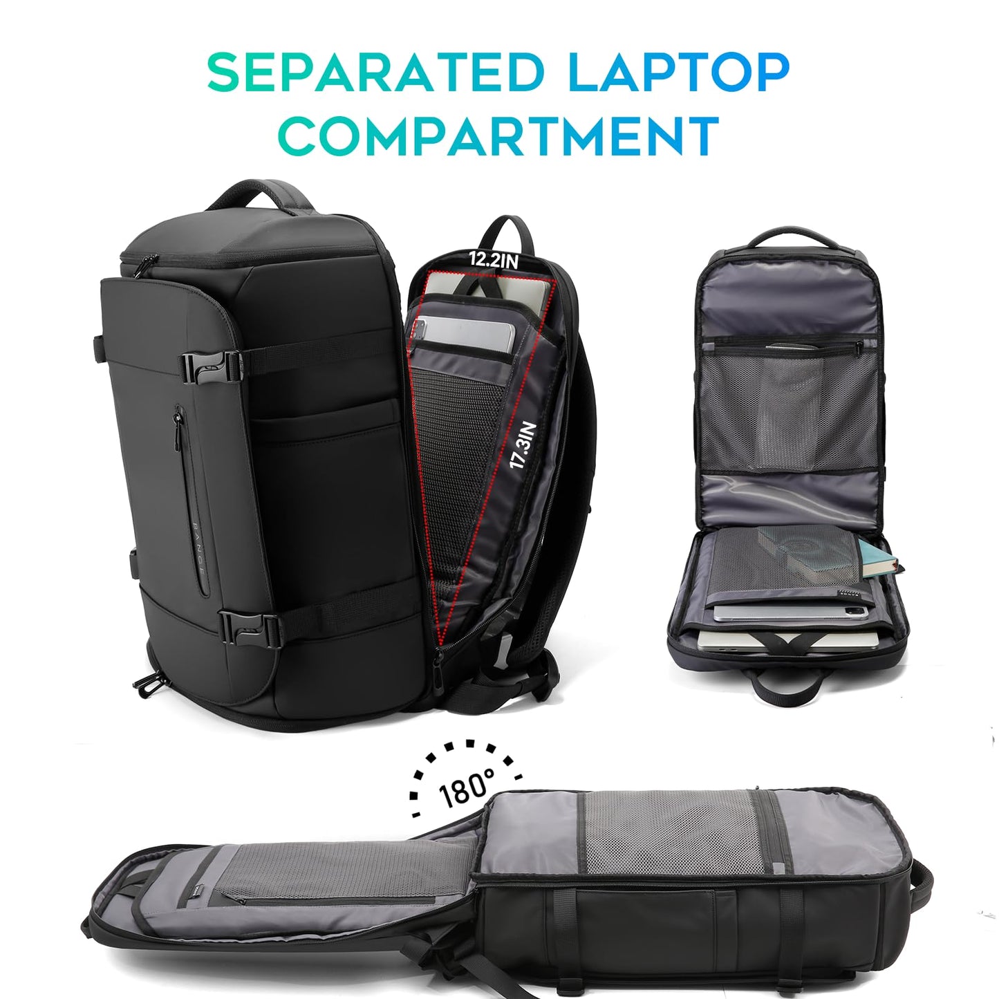 BANGE 40L Travel Backpack with Shoe Compartment, Large Capacity Weekender Bag Daypack Fits 17.3 Inch Laptop, Carry-on Luggage Backpack with Water Bottle Holder for Traveling, Hiking, Business