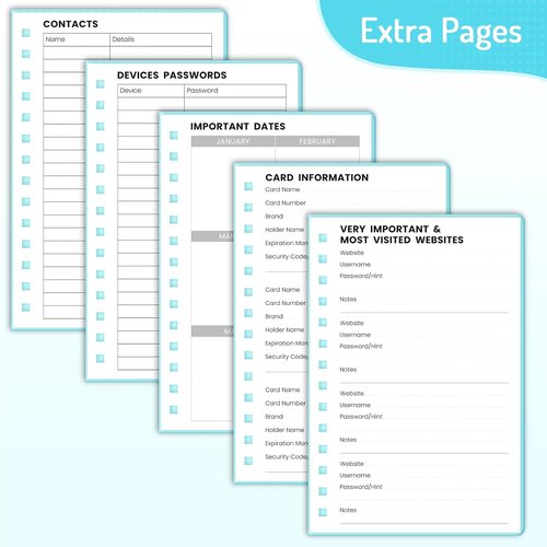 Forvencer Password Book - Medium Size 5.3"x7.6" with Alphabetical Tabs | Cute Navy Blue Password Keeper for Home Office