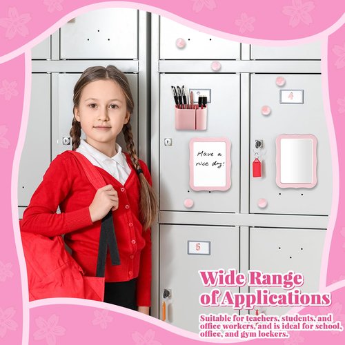 11 Pcs School Lockers Magnetic Decor Pink Locker Accessories Kit with Magnetic Mirror Whiteboard Pen Holder Buckles Lockers Organizer Decorations Locker Essentials for Girls Back to School Supplies