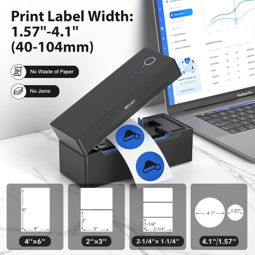 Nelko Bluetooth Thermal Shipping Label Printer - Black | Includes 500 Genuine 4x6 Direct Thermal Labels