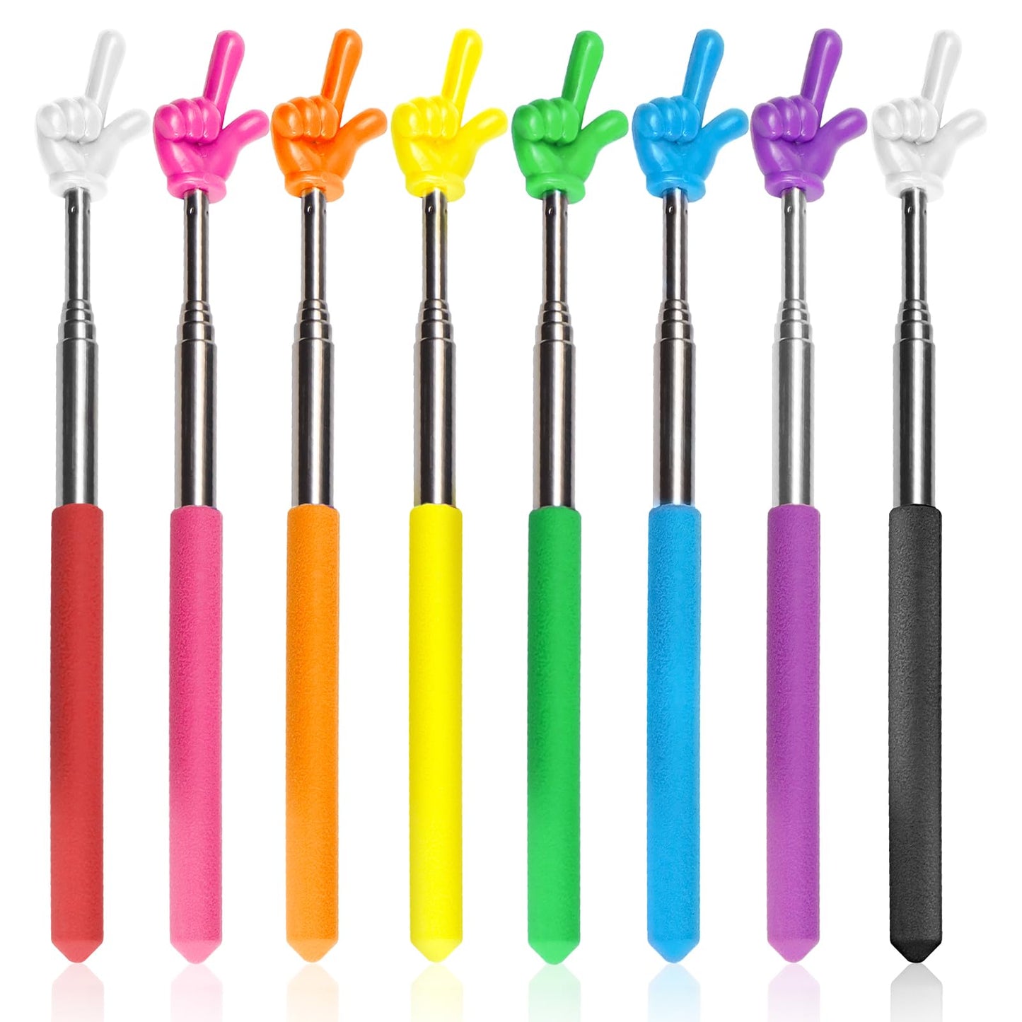 Bagentry 8 Pcs Teacher Pointer Stick for Classroom Extendable Pointer Finger Telescoping Hand Pointer Retractable Pointing Stick Reading Aid for Presentation Whiteboard (8 Colors)