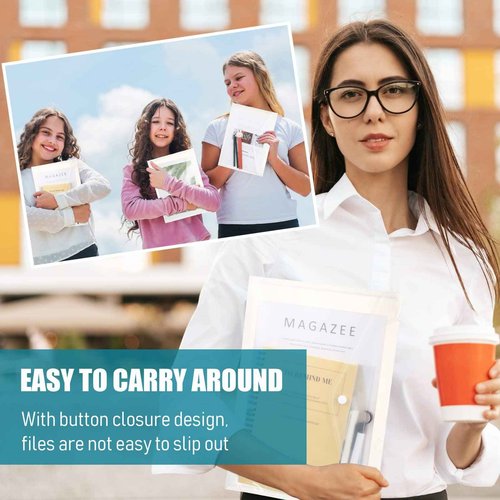 Zhehao 200 Pack Clear Envelopes A4 Plastic Folder with Snap Closure Button Bulk Letter Size Poly Document File Folder Pouch Organizer for Office Home, Transparent