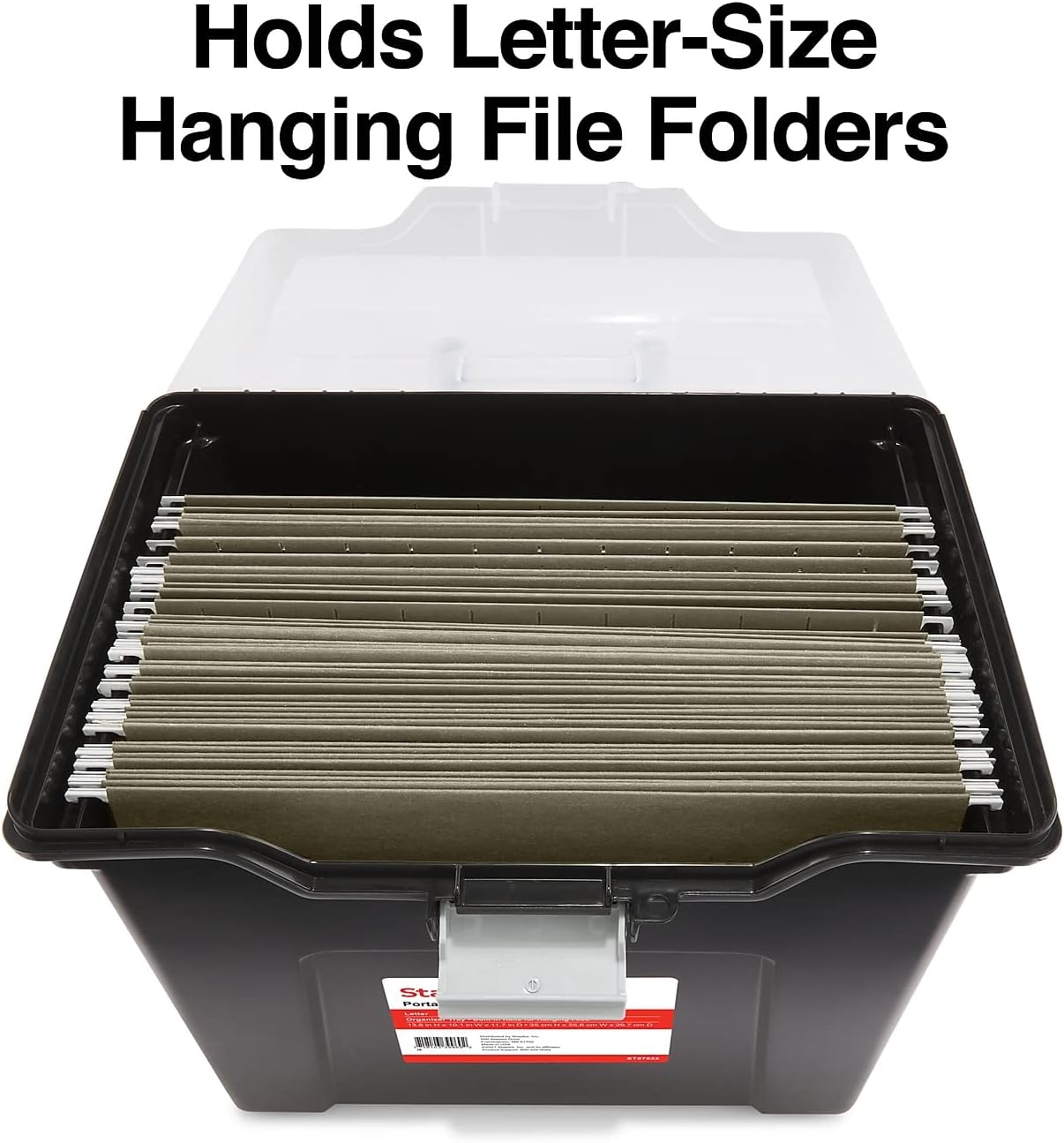 STAPLES File Folder Tote - Portable Filing Box for Letter Size Folders with Security Latch | Black/Clear