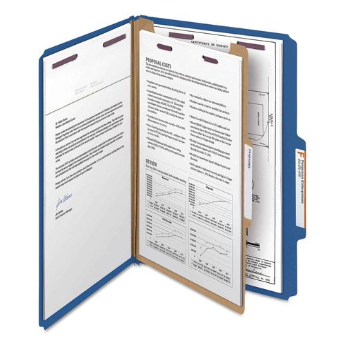 Smead Pressboard Classification File Folder with SafeSHIELD Fasteners, 1 Divider, 2" Expansion, Legal Size, Dark Blue, 10 per Box (18732)