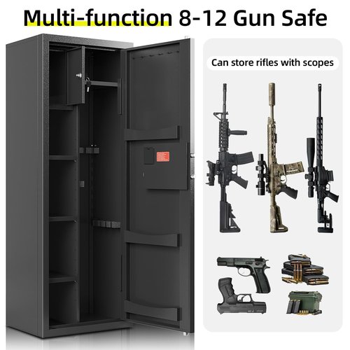 KAER 8-12 Gun Safe, Multi-Function Gun Safe for Rifles and Pistols, Gun Cabinet, Large Gun Safe for Home Rifles and Shotguns, Rifle Safe, Electronic Gun Cabinet with Removable Shelf and Rifle Rack