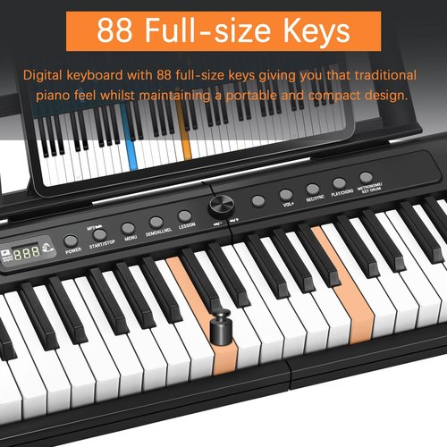 88 Key Digital Piano, Semi Weighted Electronic Keyboard Piano with Music Stand, Power Supply, Sustain Pedal, Bluetooth, MIDI, for Beginner Professional at Home, Stage