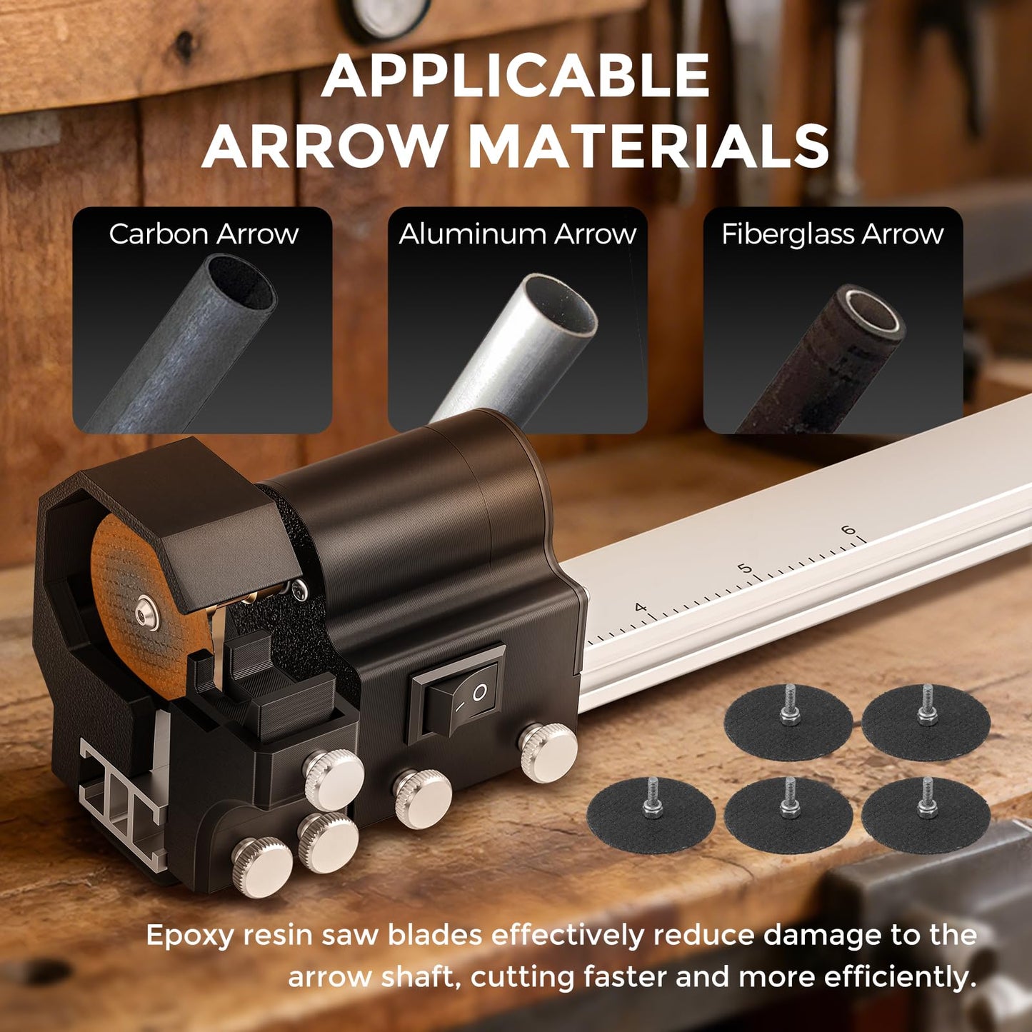 Bonvoisin Arrow Saw Cutter Electric Archery Tools Arrow Cutter Carbon Arrows Kit with 5 Saw Blades for Adjustable Length Arrow Shaft DIY