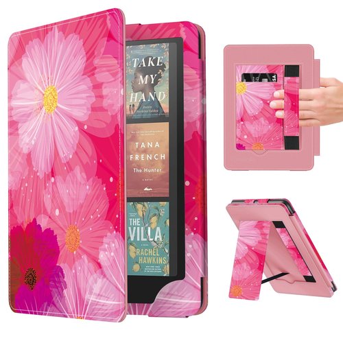 Famavala Slim Foldable Stand Case for 7" inch (12th Generation 2024) with Auto Wake/Sleep, Hand Strap; not fit for Boox Palma2 (Pink Flower)