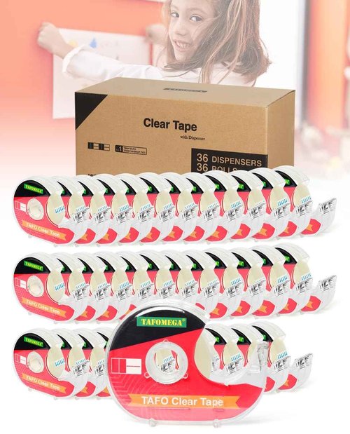 Clear Tape for Wrapping,Repairing and Adhesiving Smooth Cut Transparent Tape with Dispenser for Office & School Project 0.7 X 1000 Inch,36 Pack