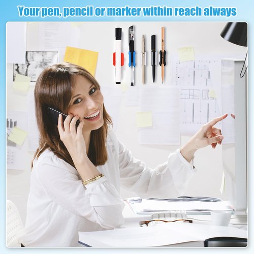 BOBOKA 20 Pack Upgraded Pencil Holder, Adhesive Pen Holder for Desk, Silicone Pencil Holder & Marker Holder for Clipboard Wall Classroom School Office Desk Accessories