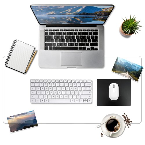 BLESWIN Clear Desk Mat, Transparent Writing Desk Mat, Durable Waterproof Multi-Functional Table Protector with Non-Slip Adhesive, 16.93 x 35.43 Inches, Suitable for Home and Office