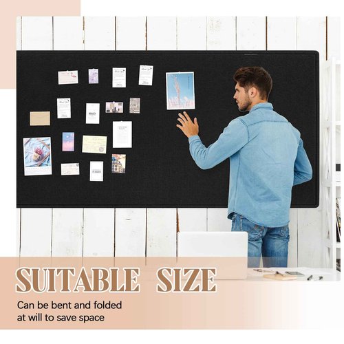 SmoothNovelty Felt Extra Large Bulletin Board, 96 x 48 Inches Decorative Felt Pin Board Alternative Foldable Picture Framed Display Board for School Home Office Kitchen Walls(Black)