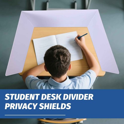ZYINOZOC 24 Pack Desk Dividers for Students,3-Fold Privacy Screens,Testing Dividers for Classroom Waterproof,Plastic Easy Clean Privacy Shields for Student Includes Extra Labels