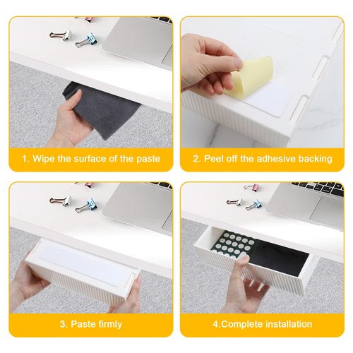 Prasacco 2 Pcs Under Desk Drawer Slide Out Under Desk Storage Drawers Organizer Hidden Adhesive Drawers for Cabinets Table Shelf Drawer Attachment for Office/Home/Classroom, White