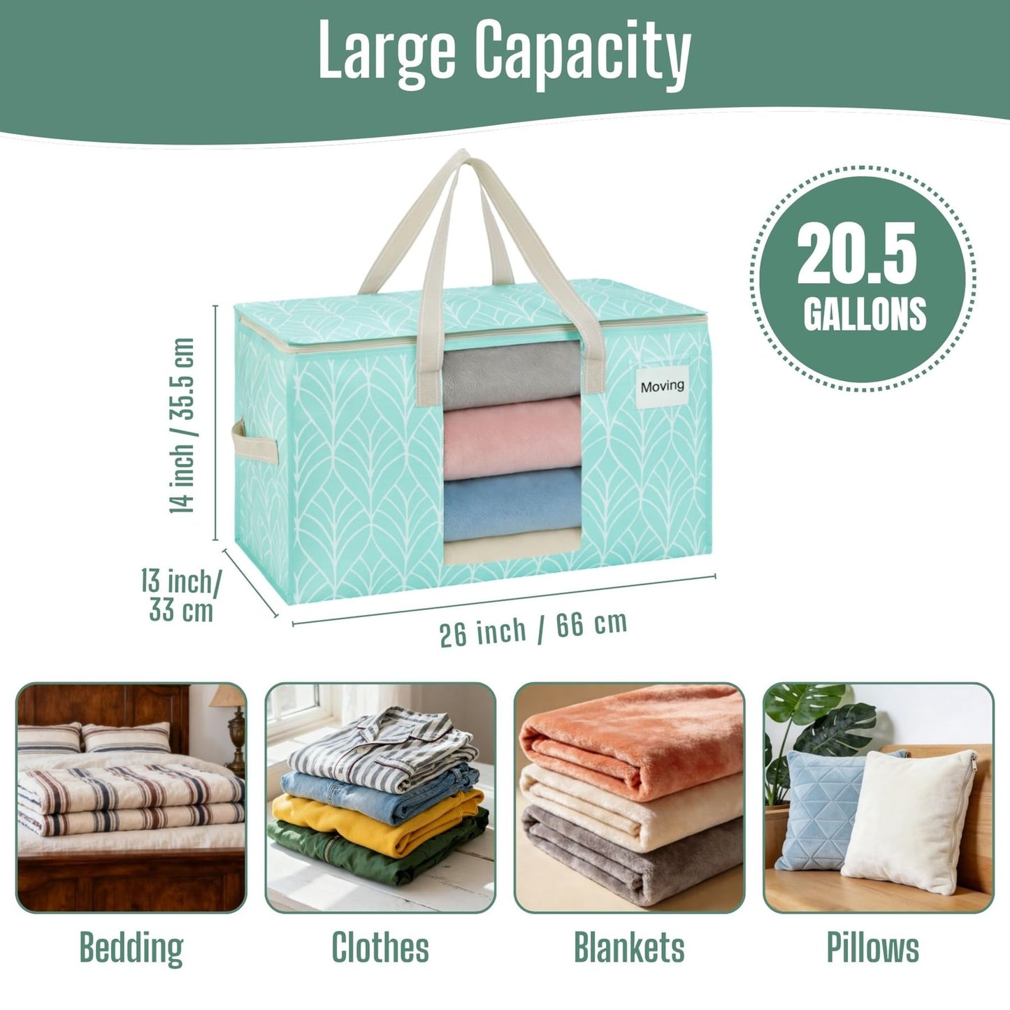 VENO 10 Pack Heavy Duty Moving Bags, Clothes and Comforter Storage Bags with Clear Window, College Dorm Essentials Packing Supplies, Foldable Boxes Alternative (Evergreen, 10 Pack)