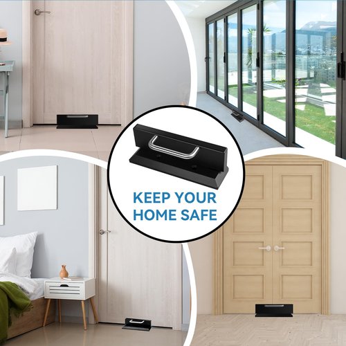 Pinkmiumiu Security Door Lock Barricade- Home Safety Door Brace to Prevent Entry Burglary Home Invasions - Door Stopper for Standard Door, French Doors, and Blemished Doors（Black