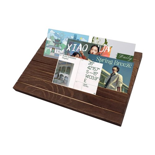 Greeting Card Display Stand, Wooden Organizer Rack for Sticker Postcard Bookmark Storage, Vintage Tabletop Display Shelf for Home Vendor Retail Stores Counter Desk, 11.4 x 7.48 x 0.79 Inch