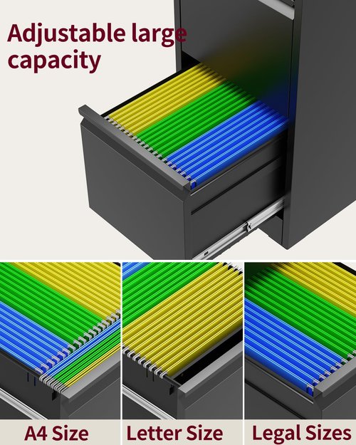 3 Drawer Office File Cabinets with Lock, Steel Filing Cabinets for Home Office, Office Storage Organizer, Metal Vertical Filing Cabinet for Letter/Legal/A4/F4 Size File, Assembly Require-Black