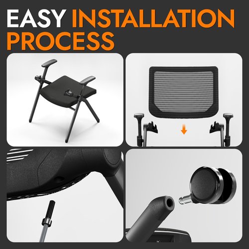 FYLICA Foldable Office Chair Set of 2 with PU Wheels Ergonomic Mesh Bouncing Back, Stackable Conference Room Chair, Office Guest & Reception & Meeting Chair (Black)