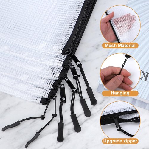 YOPCDJ 18pcs Mesh Zipper Pouch Puzzle Storage Bags A3 17x12 Inches Large File Bags Black Reusable Zipper Pouches for Organizing, Classroom Board Game Organization