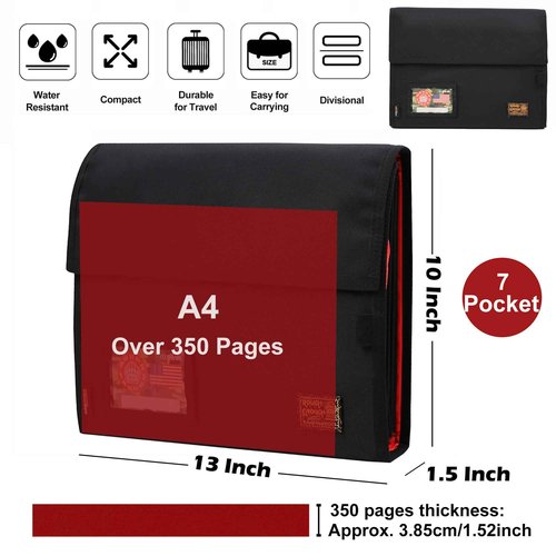Rough Enough Accordion Expanding File Folder Important Document Organizer Storage with 7 Pockets for Home Office Travel Black Cordura