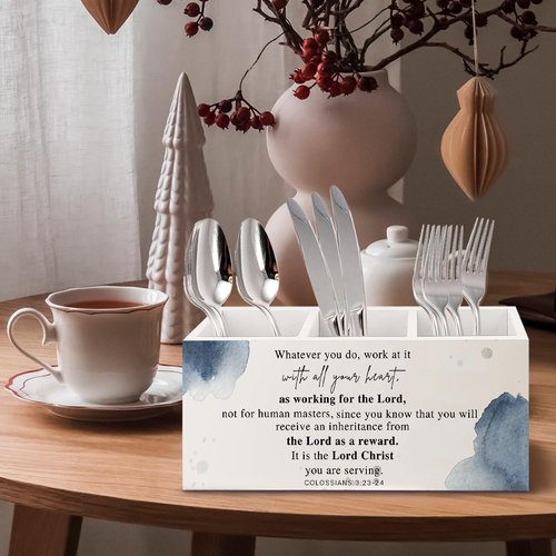 URLLUAE Inspirational Christian Wooden Pen Pencil Holder for Office Desk Accessories, Christian Gifts for Women Men, Bible Verse Colossians 3:23-24 Makeup Brush Toothbrush Holder Organizer