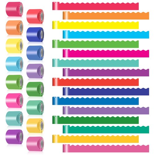 16 Rolls 524.8 Ft Colorful Bulletin Board Borders Set - Bright Scalloped Trim for Classroom Decor, Office, School Decorations - Teacher Borders for Bulletin Boards, Wall & Theme Supplie