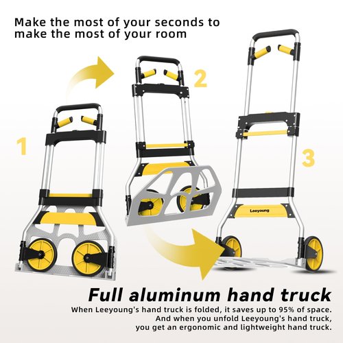 Aluminum Folding Hand Truck 309lb Capacity - Collapsible Dolly Cart with 47.3" Adjustable Handle, TPR Wheels & Portable Hand Truck Design, 11lbs Lightweight Storage Solution (No Assembly)