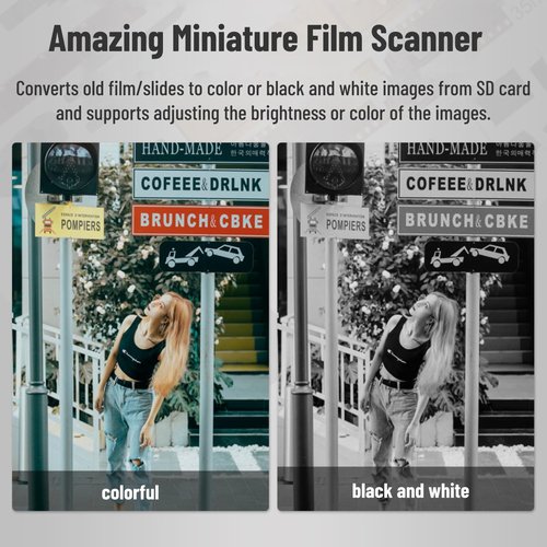 Film Slide Scanner Convert 135 126 110 Films Slides to Negatives Color Black White JPG Photos 22MP with 2.0in LCD Screen, Fast Conversion, Adjust Brightness