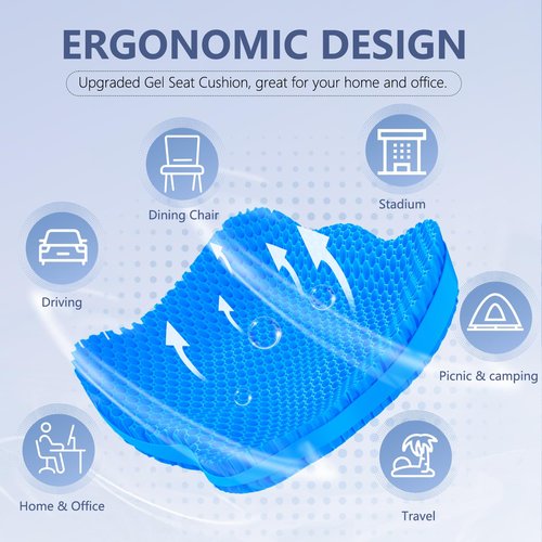 Thicken 19.7in Seat Cushion Gel, Large Cooling Seat Cushion for Long Sitting, Cushion for Wheelchair, Pressure Relief Cushion Seat for Office Chair, Chair Seat Pads for Car Desk Chair Kayak Stadium