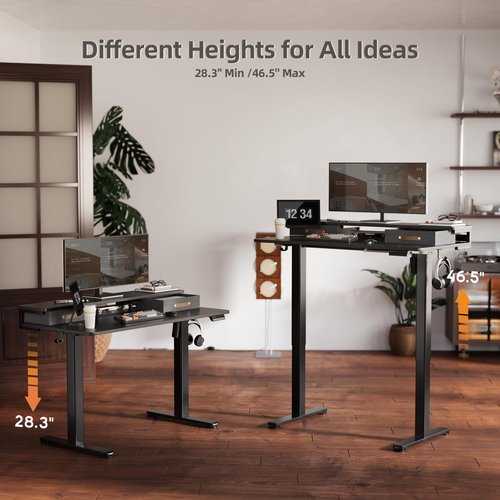 Seang Electric Standing Desk with 2 Drawers, Adjustable Standing Desk with Storage Shelf, Height Adjustable Stand up Desk for Home Office with 3 Presets & 2 Hooks,55 Inch, Black