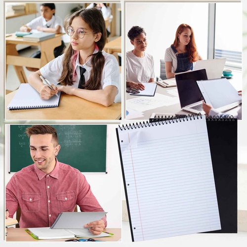 MotiMind 10 Packs 8.5" x 11" Top Spiral Notebook with 3 Hole Punched Legal Pads College Ruled Notepad 50 Sheets Hard Cardboard Paper Wirebound Notepad for Office School Business (White)