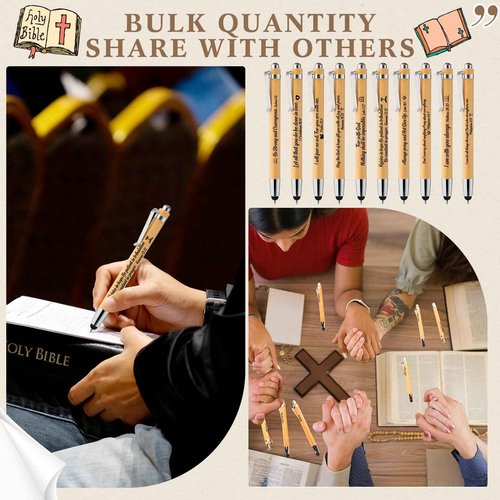Jetec 100 Pcs Inspirational Bible Verse Bamboo Pen Wooden Retractable Ballpoint Pen with Stylus for Women Men Teacher Coworker School Office Supplies Journal Writing Gifts(Religious)