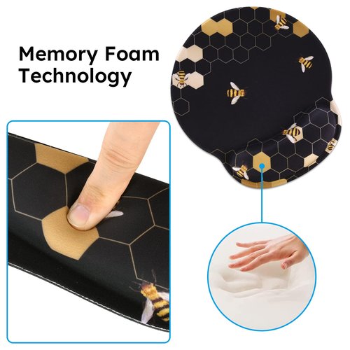 iCasso Desk Mat, Gaming Mouse Pad Wrist Support Set,4in1 XXL Large Mousepad + Keyboard Wrist Rest+Mouse Wrist Rest+Coaster Set with Ergonomic Design for Home Office Table Computer-Honeycomb