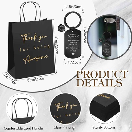 Resurhang 12 Set Employee Appreciation Gifts Bulk Inspirational Gifts Team Gift Bag PU Leather Notepad Holder with Pen Holder Team Keychain Ballpoint Pen Bulk Gifts for Colleagues Employees(Proud)
