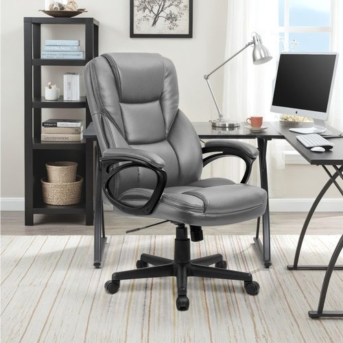 Furmax Executive Office Chair - High Back Adjustable Swivel Desk Chair with Lumbar Support | Gray PU Leather