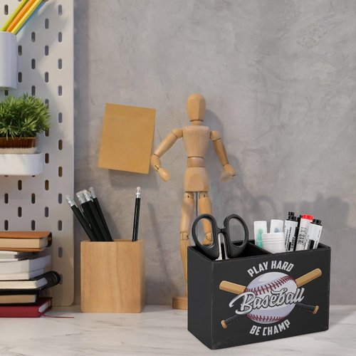 Niapessel Pencil Holder for Desk, Baseball Ball Pen Holder Storage Desktop Pen Organizer Desk Pencil Organizer Makeup Brush Holder for Office School College Leather